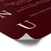 Elegant Burgundy & Ivory Wedding Bar Menu Poster (Ecke)