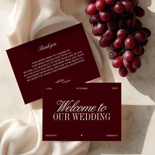 Elegant Burgundy & Ivory Wedding Welcome Card Einladung