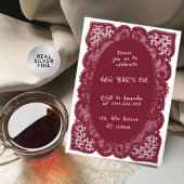 Elegant Burgundy Lace Trendy New Year’s Eve Party Folieneinladung