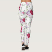 Elegant Burgundy & Lavender Floral Garden Pattern Leggings (Rückseite)