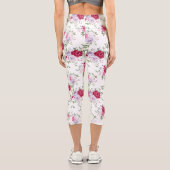 Elegant Burgundy & Lavender Floral Rose Pattern Capri Leggings (Rückseite)