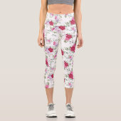 Elegant Burgundy & Lavender Floral Rose Pattern Capri Leggings (Vorderseite)