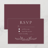 Elegant Burgundy Leaf Line Art Wedding  RSVP Karte (Vorne/Hinten)