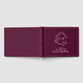 Elegant Burgundy Leafy Wappen Monogram Wedding Gästebuch (Voll)