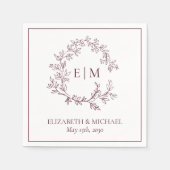 Elegant Burgundy Leafy Wappen Monogram Wedding Serviette (Vorderseite)