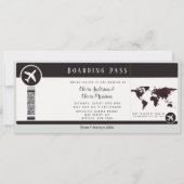 Elegant Burgundy Map Boarding Pass Wedding Einladung (Vorderseite)
