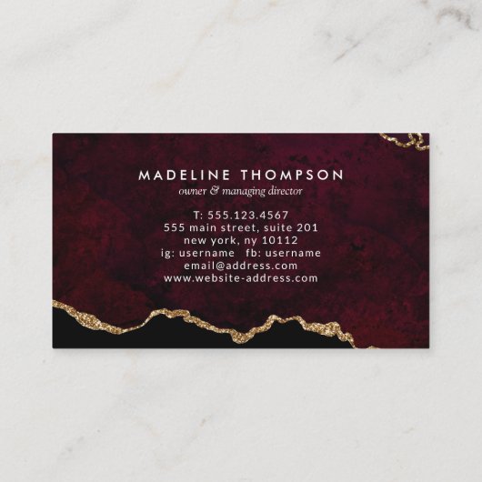 Elegant Burgundy Marble Agate Geode Treuekarte (Rückseite)