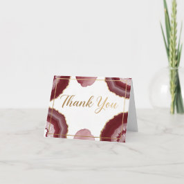 Elegant Burgundy Marble & Gold Agate Thank You Karte