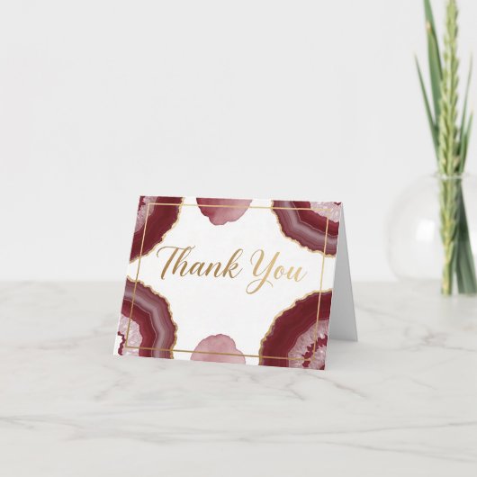 Elegant Burgundy Marble & Gold Agate Thank You  Karte (Vorderseite)
