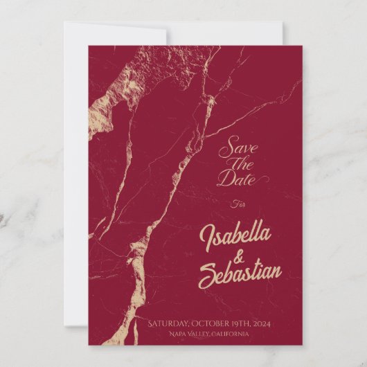 Elegant Burgundy Marble Save the Date Unkraut Einladung (Vorderseite)
