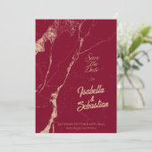 Elegant Burgundy Marble Save the Date Unkraut Einladung (Stehend Vorderseite)