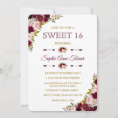 Elegant Burgundy Marsala Floral Sweet 16 Einladung (Vorderseite)