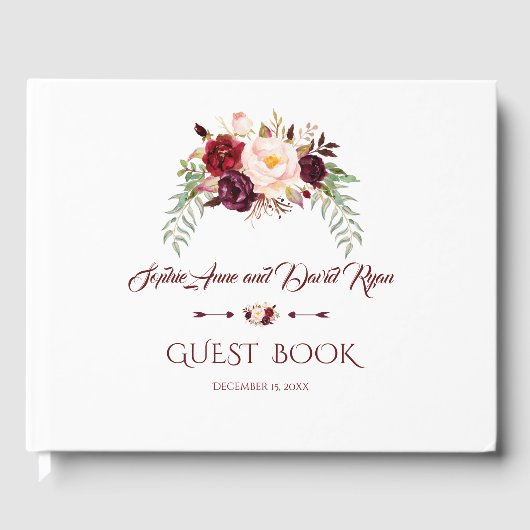 Elegant Burgundy Marsala Floral Wedding Planner Gästebuch (Vorderseite)
