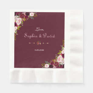 Elegant Burgundy Marsala Floral Wedding Serviette