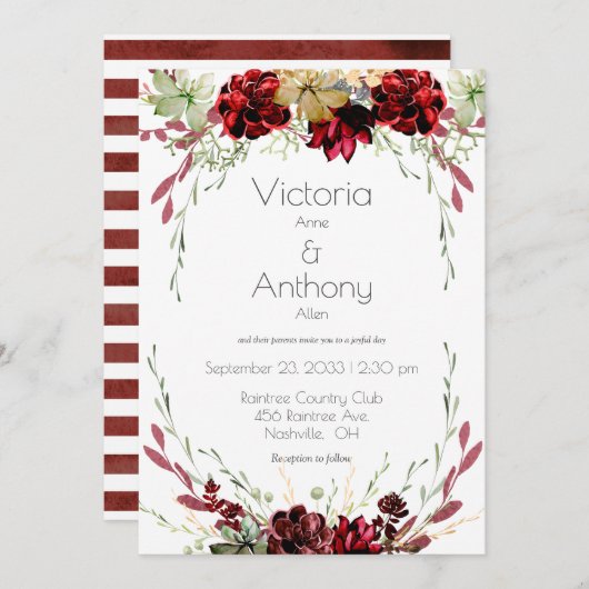 Elegant Burgundy Marsala Succulents Wedding Einladung