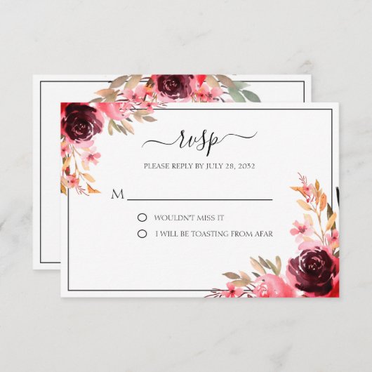 Elegant Burgundy Mauve RSVP Card (Vorne/Hinten)
