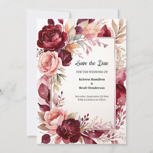 Elegant Burgundy Modern Save The Date (Vorderseite)