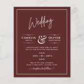Elegant Burgundy Monochrome Wedding Simple Classic (Vorderseite)