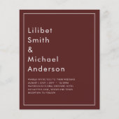 Elegant Burgundy Monochrome Wedding Simple Classic (Vorderseite)