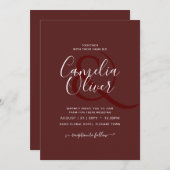 Elegant Burgundy Monochrome Wedding Simple Classic Einladung (Vorne/Hinten)