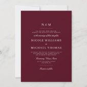 Elegant Burgundy Monogram Classic Wedding Einladung (Vorderseite)