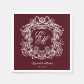 Elegant Burgundy Monogram Crest Script Wedding Serviette (Vorderseite)