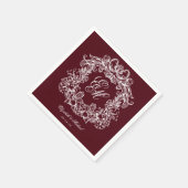 Elegant Burgundy Monogram Crest Script Wedding Serviette (Ecke)