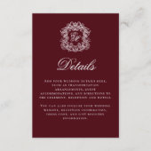 Elegant Burgundy Monogram Crest Wedding Details Begleitkarte (Vorderseite)