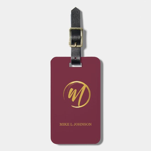 Elegant Burgundy Monogram Gepäckanhänger (Vorderseite vertikal)