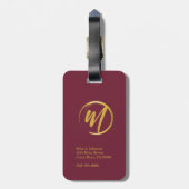 Elegant Burgundy Monogram Gepäckanhänger (Rückseite vertikal)