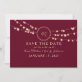 Elegant-Burgundy-Monogram-Hochzeit speichert das D Save The Date (Vorderseite)