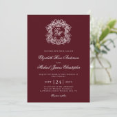 Elegant Burgundy Monogram Wedding Crest Einladung (Stehend Vorderseite)