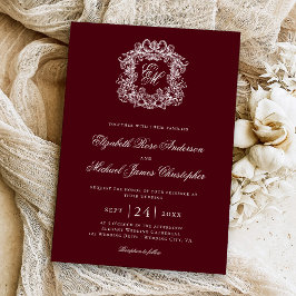 Elegant Burgundy Monogram Wedding Crest Einladung