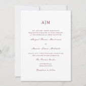 Elegant Burgundy Monogram Wedding Einladung (Vorderseite)