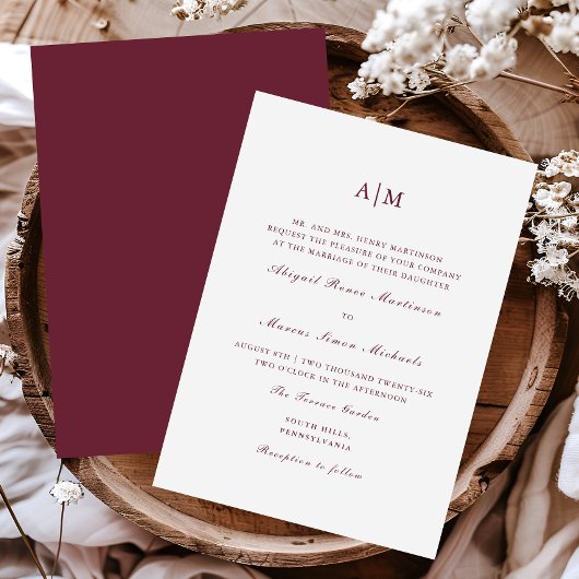 Elegant Burgundy Monogram Wedding Einladung