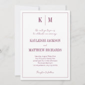 Elegant Burgundy Monogram Wedding  Einladung (Vorderseite)