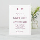 Elegant Burgundy Monogram Wedding  Einladung (Stehend Vorderseite)