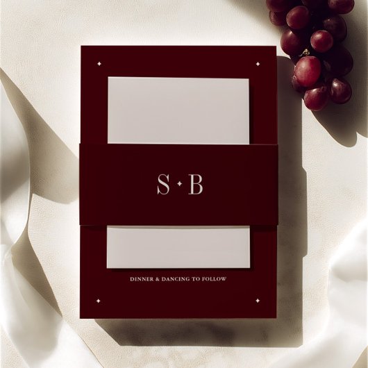 Elegant Burgundy Monogram Wedding  Einladungsbanderole