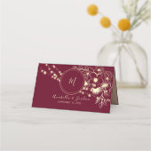Elegant Burgundy Monogram Wedding Platzkarte (Rückseite)