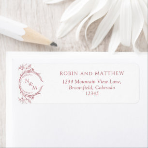 Elegant Burgundy Monogram Wedding Rücksendeadresse