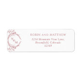 Elegant Burgundy Monogram Wedding Rücksendeadresse (Vorne)