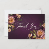 Elegant Burgundy Moody Floral Script Wedding Dankeskarte (Vorderseite)