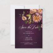 Elegant Burgundy Moody Floral Script Wedding Save The Date (Vorderseite)