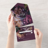 Elegant Burgundy Moody Floral Wedding Dinner All In One Einladung (Abreißen)