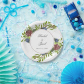 Elegant Burgundy Navy Blue Floral Wedding Pappteller (Party)