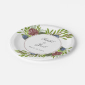 Elegant Burgundy Navy Blue Floral Wedding Pappteller (Schrägansicht)