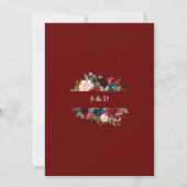 Elegant Burgundy Navy Blue Flowers Wedding Einladung (Rückseite)