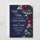 Elegant Burgundy & Navy Blumen Blumen Hochzeit Hol Einladung (Vorderseite)