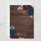 Elegant Burgundy & Navy Blumen Holz Save The Date (Rückseite)