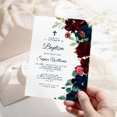 Elegant Burgundy & Navy Blumen Taufe Einladung